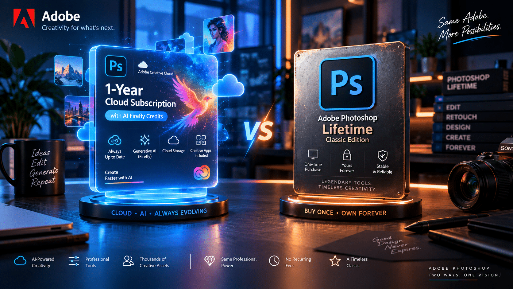 Adobe Photoshop AI features and subscription plan options