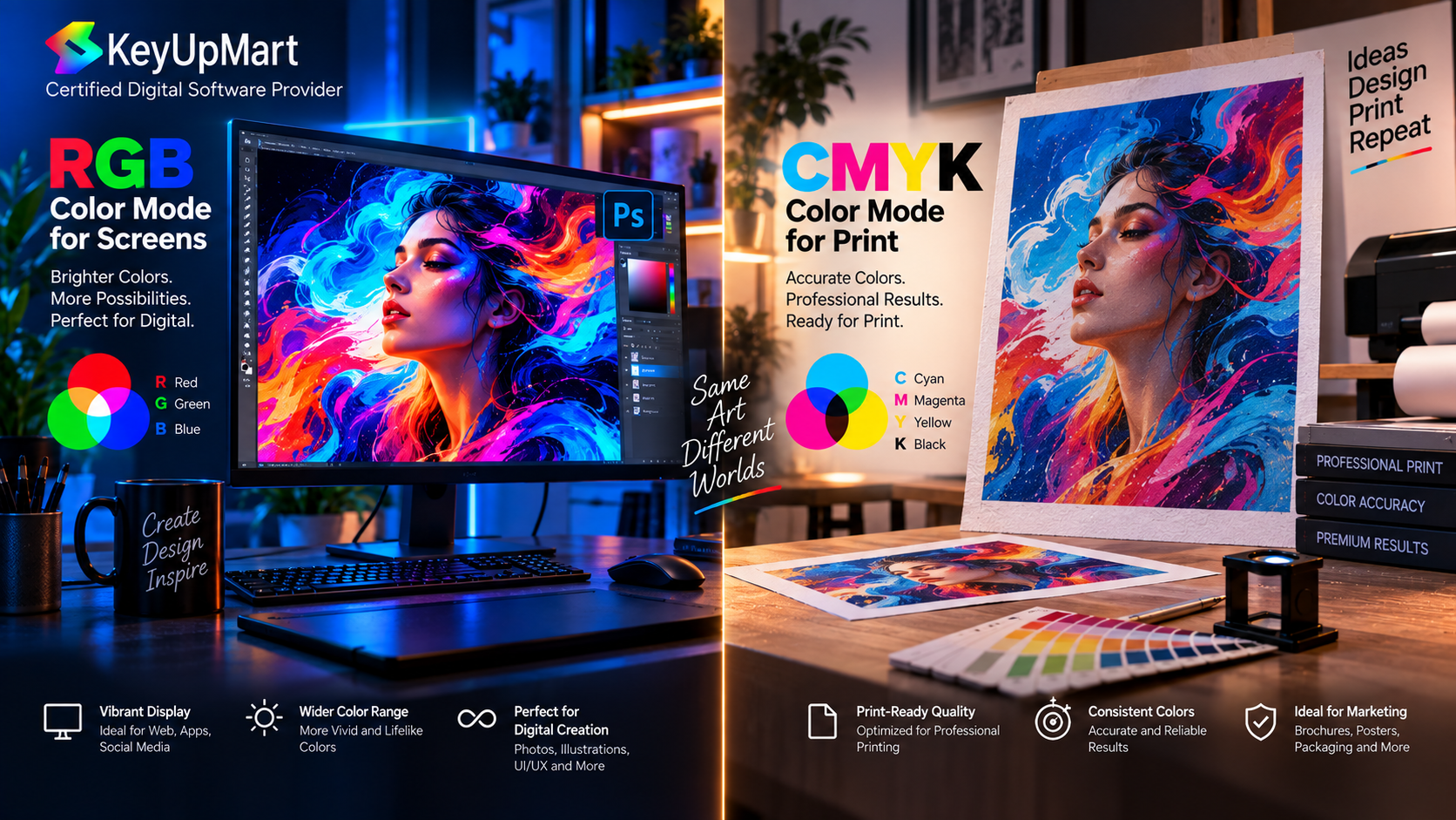 Comparing RGB and CMYK color modes in Photoshop