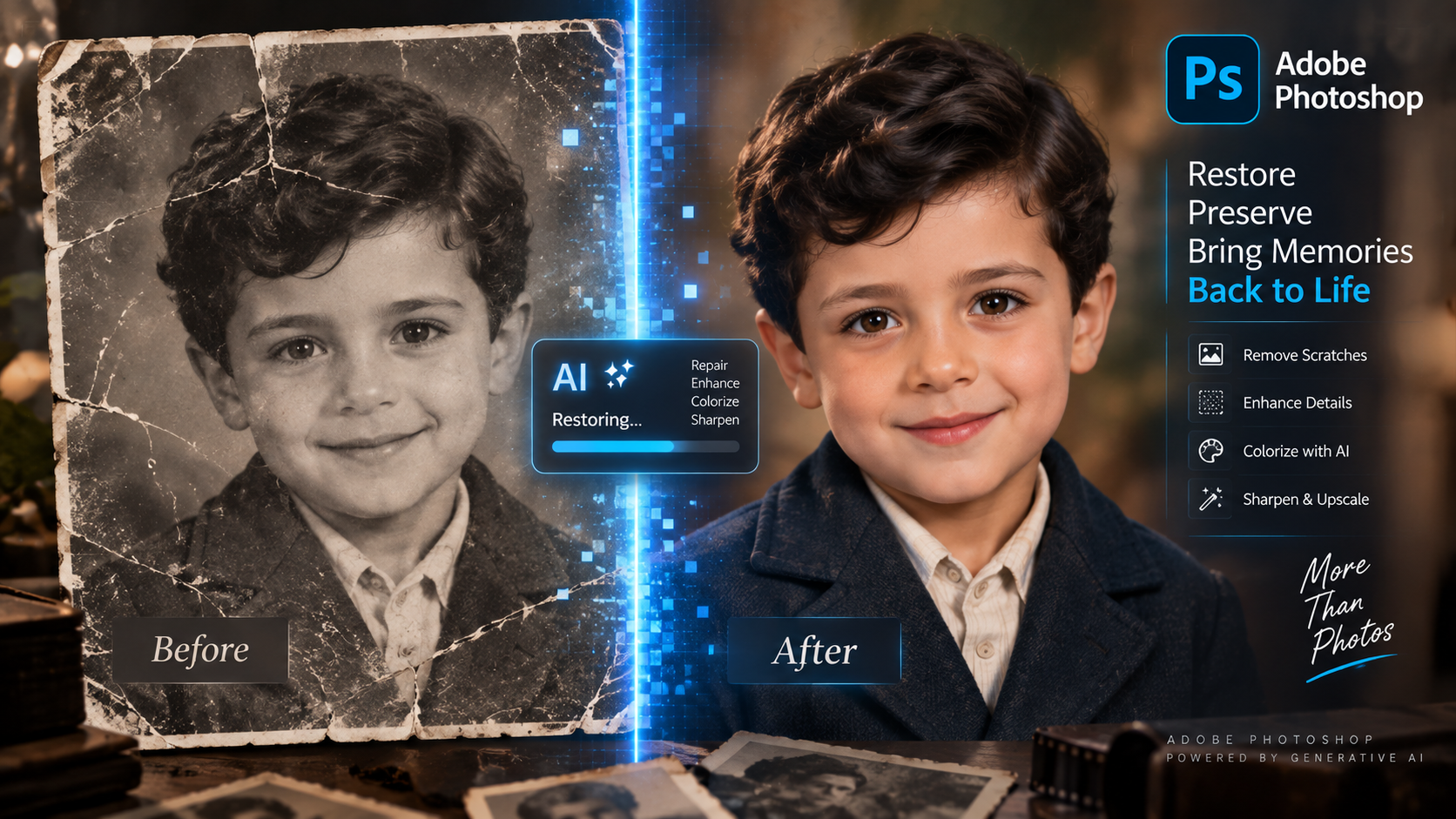 Adobe Photoshop Neural Filters and AI photo restoration tools