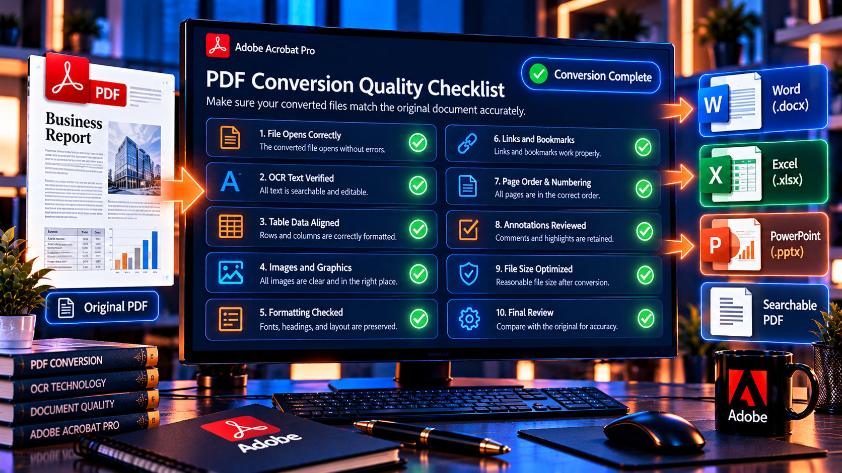 How to Convert PDF to Word Excel and PowerPoint with Adobe Acrobat 5 Practical checklist for verifying a PDF conversion before sharing the editable file.