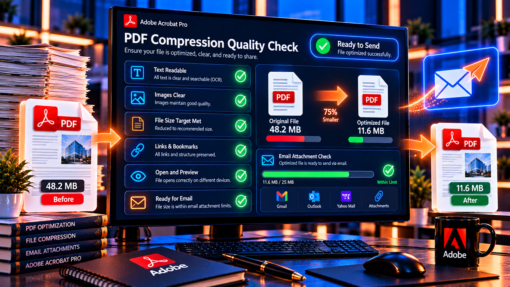 Checklist of the steps to verify before sharing a compressed PDF.