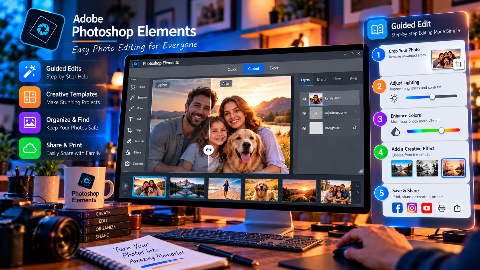 Photoshop Elements guided consumer photo editing tools