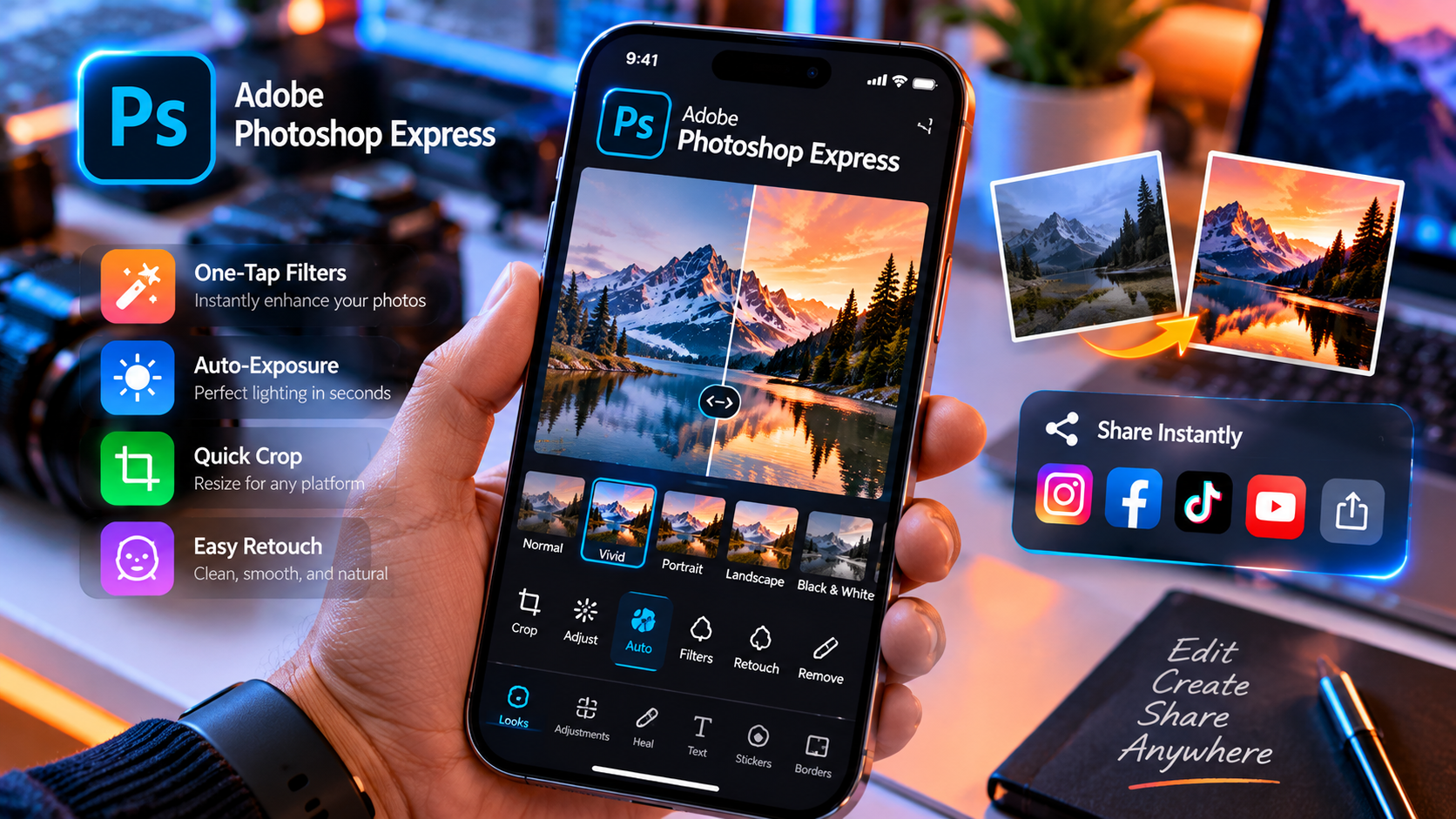 Photoshop Express for fast photo editing and social content