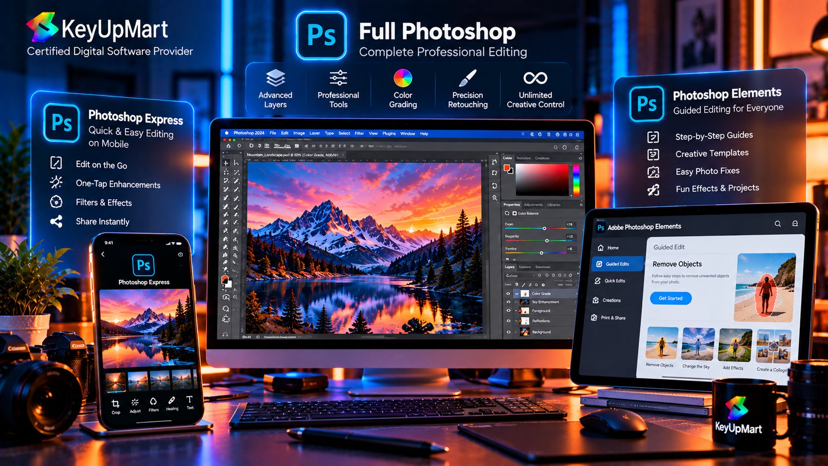 Photoshop vs Photoshop Express vs Elements